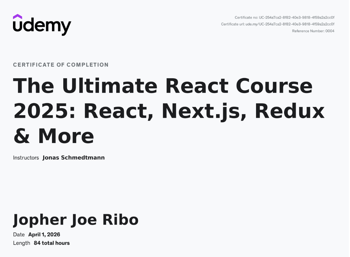 The Ultimate React Course 2025: React, Next.js, Redux & More — Udemy